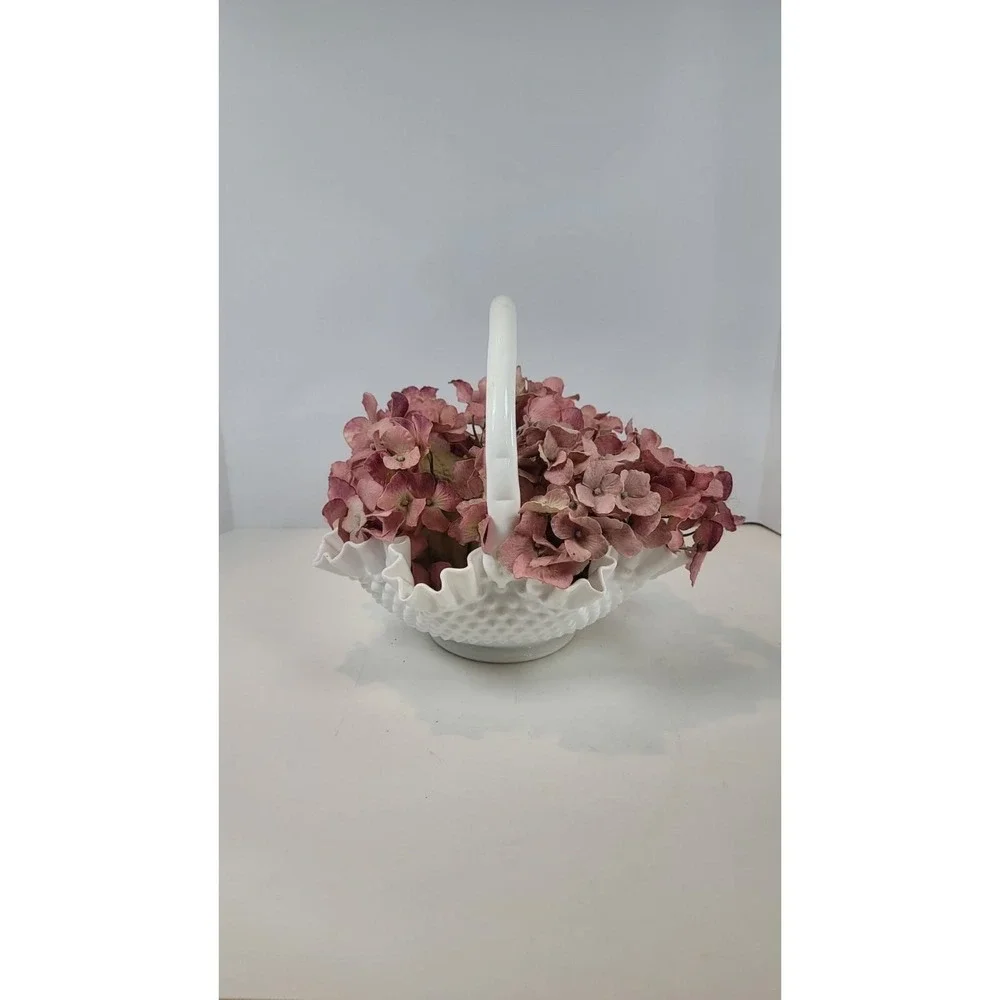 Vintage Fenton Hobnail Milk Glass Basket White